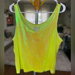 Rachel Zoe Neon Sequin Tank Top in Highlighter Yellow-Green